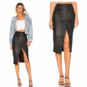 Free People Black Faux-Leather Pencil Skirt with Front Slit